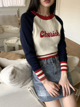 チェリーレタリング配色ナグランニットTシャツ / Cherish Lettering Color Matching Nagrang Knit T-shirt
