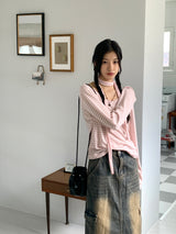 Town Scarf Set Striped Linen Long Sleeve T-Shirt