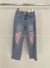 Pink Damage Wide Jeans