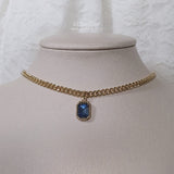シティウーマンゴールドチェーンチョーカーネックレス - ライトサファイア / City Women Gold Chain Choker Necklace - Light Sapphire
