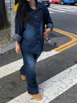 Deep ocean denim set up shirt