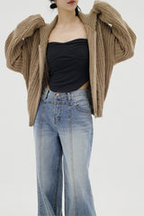 カラプレッツェルニットジップアップ / Kara pretzel knit zip-up (5color)