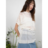リネンストライプニットトップ / LINEN STRIPE KNIT TOP - WHITE