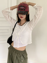 Tatsu interseason punching string lace long sleeve cardigan