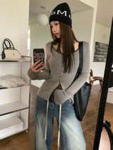 Faux two-piece knit ribbed top
