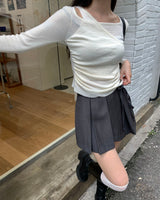 Tie pleated skirt