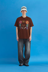 フラワーアーガイルTシャツ / ブラウン