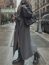 [WOOL 50%/MADE] wool maxi trench mac coat