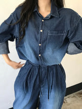 Deep ocean denim set up shirt