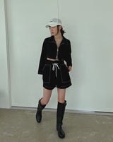 ステッチリネンクロップジャケット/Stitched Linen Crop Jacket (3color)