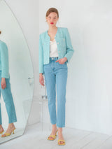 POCKET POINT V-NECK TWEED JACKET_MINT (6580081557622)