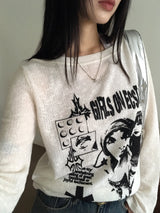 Koga see-through printed boat neck knit t-shirt