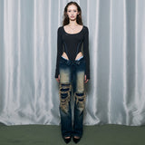 Line Stitch Bodysuit [Charcoal]