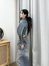 ジェンダメージクロップデニムジャケット/[High quality] 791. Jen damage crop denim jk