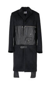 Leather Biker Paneled Wool Coat