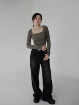 ブラウンウォッシュドデニムトラウザーズ / Brown washed denim trousers