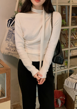 ローズボートネックニットTシャツ+タイセット