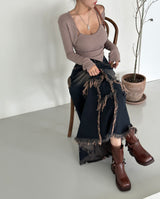 X モカデニムマキシロングスカート