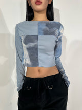 Printed patch long sleeve knit