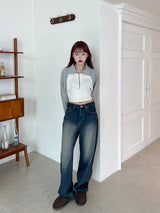 クロップハーフカラーニット/Crop Half Color Knit (2color)