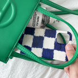 fluffy check hard case-blue