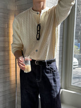 LMNラウンドネックケーブルカーディガン / LMN Round-Neck Cable Cardigan (6 colors)