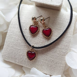 Burgundy Heart Earring and Choker Set