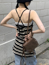 バーニーアンドホルターストライプレイヤードミニワンピース / Barney and Halter Stripe Layered Mini One Piece