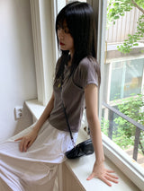 Picto layered shoulder split short sleeve T-shirt
