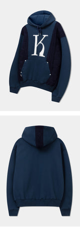 Mixed Fabric Knit KUYRI K Hoodie (Navy Peony)