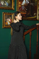 ribbon neck shirring onepiece black (6651915927670)