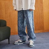 3D Monogram Rain Washing Slub Denim Pants Light Blue