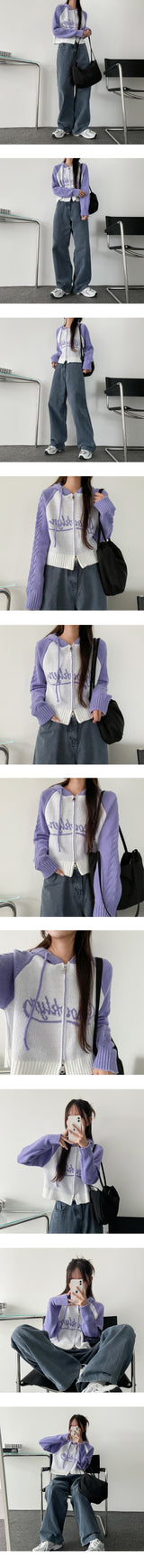 Teenage Two-Way Color Raglan Knit Zip-Up Hoodie