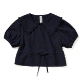 ラッフルカラークロップブラウス / RUFFLE COLLAR CROP BLOUSE_NAVY
