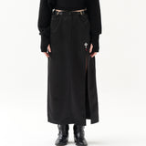 211-BUCKLE SATIN SLIT SKIRT (6550225191030)