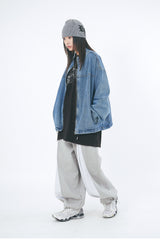 China collar zip-up over denim jacket