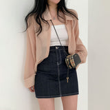 コントラストスティッチデニムミニスカート / Contrast Stitch Dark Blue Denim Mini Skirt