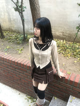 ユニークV-ストラップジッパースリムTシャツ