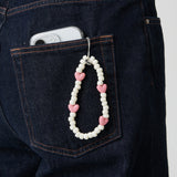 ペブルフォンストラップキーリング / IVORY PINK PEBBLE PHONE STRAP KEY RING