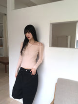 Minyu リボンストラップワンショルダーリブニット