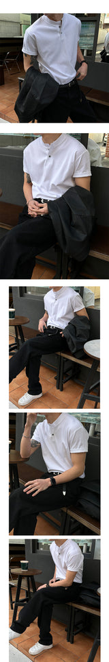 [MUSCLE FIT] ベーシックマッスルヘンリーネックハーフスリーブ
