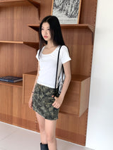 Dear Basic Ribbed Square Neck Short Sleeve T-shirt