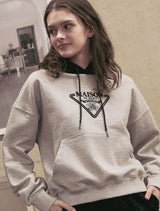 Women's Crop Maison Signature Emblem Two-Tone HeavyTerry Hoodie MelangeGrayBlack(FCD3TS715W)