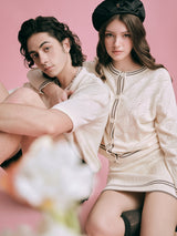 DVRK PRIVÉ POINTELLE KNITTED CARDIGAN & SKIRT SET - CREAM