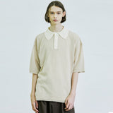 バウクルサンデイジーカラーハーフニット / BOUCLE SUNDAISY COLLAR HALF KNIT BEIGE