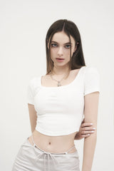 クロップドロゴTシャツ / [Seow] Croped logo T-shirts, white