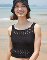 コットン ペーパー ニット バケットハット / COTTON PAPER KNIT BUCKETHAT BLACK