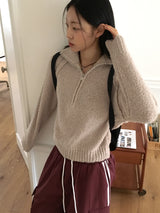 ヘアループテリーカットハーフジップアップニット