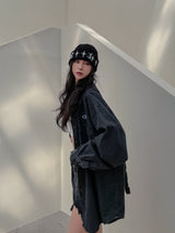 (UNISEX)ヒルズ刺繍オーバーフィットデニムシャツ