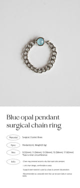 ブルーオパールペンダントサージカルチェーンリング/Blue opal pendant surgical chain ring